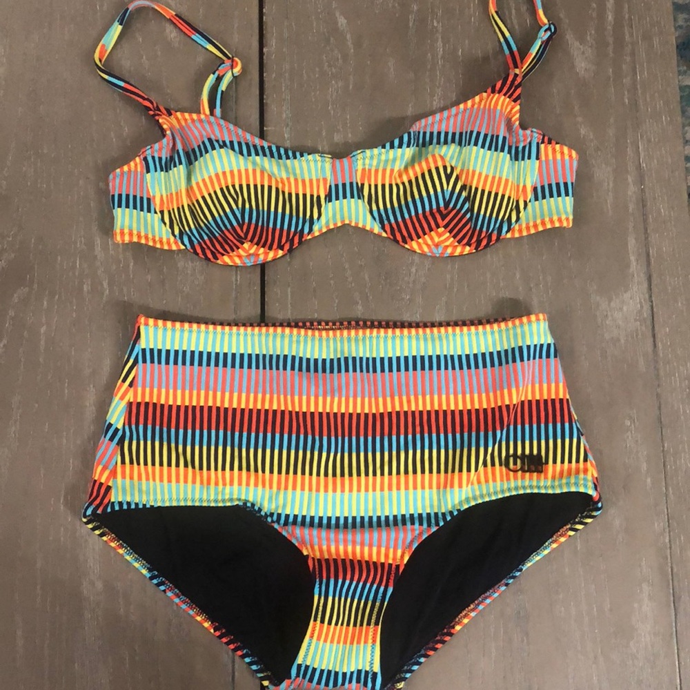 Solid and striped bikini. Size M